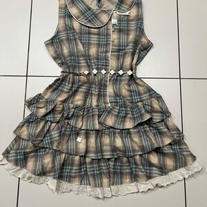 Plaid Sleeveless Kids Dress with Floral Belt #3